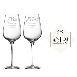 Personalised Sublym Wedding Wine Glasses Set - Engraved - 15.8oz/450ml - Set of 2 - Mr and Mr, Mr and Mrs, Mrs and Mrs. Perfect Wedding Gift