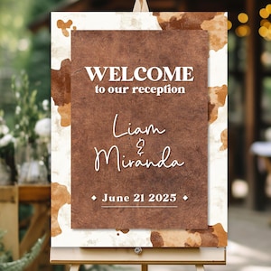Red Cowhide Wedding Sign Cowhide Welcome Sign Rustic Welcome Wedding Sign Cowhide Sign for Wedding Cow Sign Cow Print Western Wedding Decor