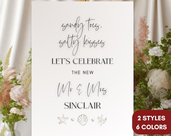 Sandy Toes & Salty Kisses Sign Beach Wedding Reception Ideas Seashell Wedding Decor Beach Engagement Party Sign Tropical Destination Wedding