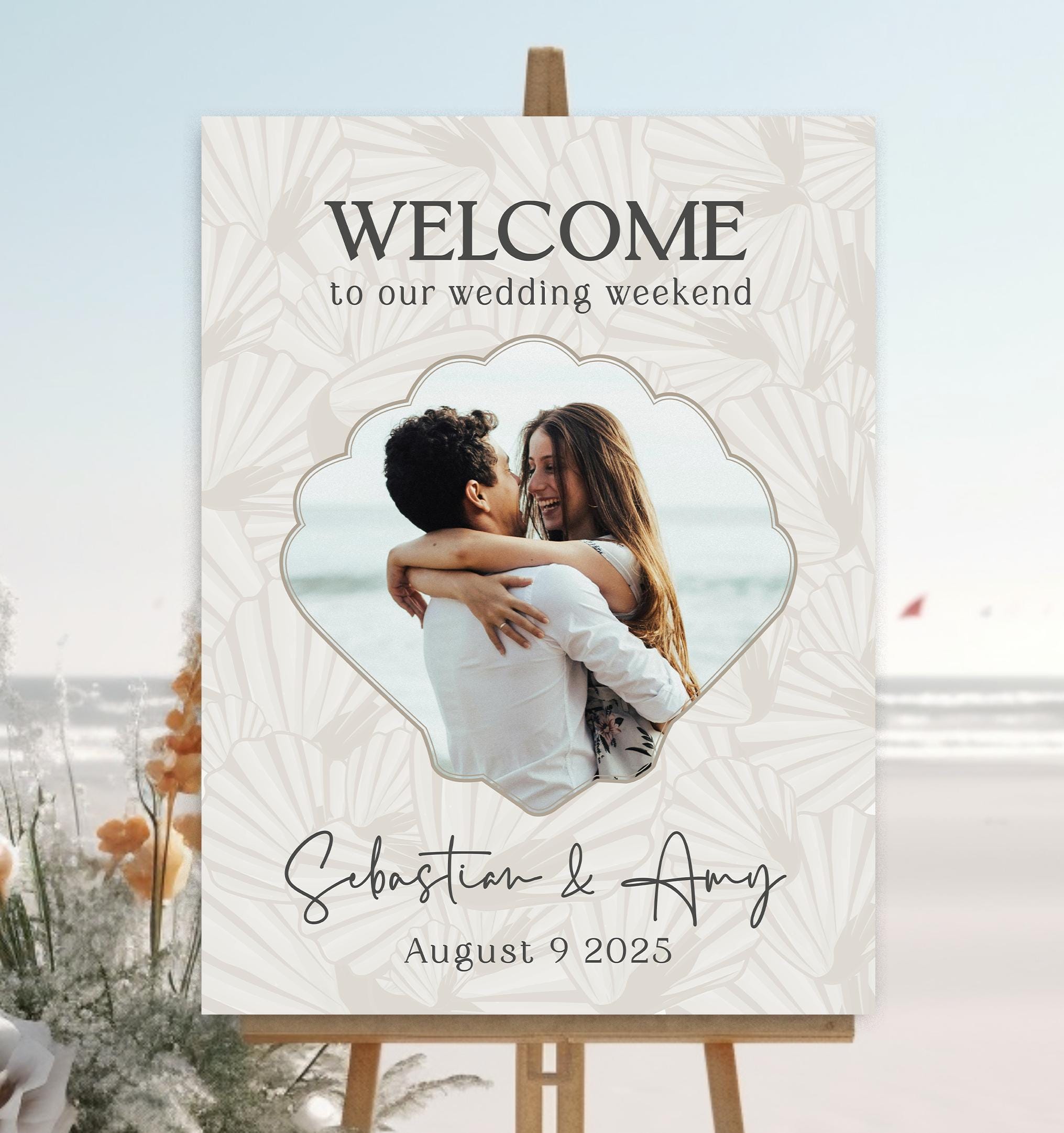 Seashell Welcome Sign With Photo Wedding Welcome Sign Beach Wedding ...