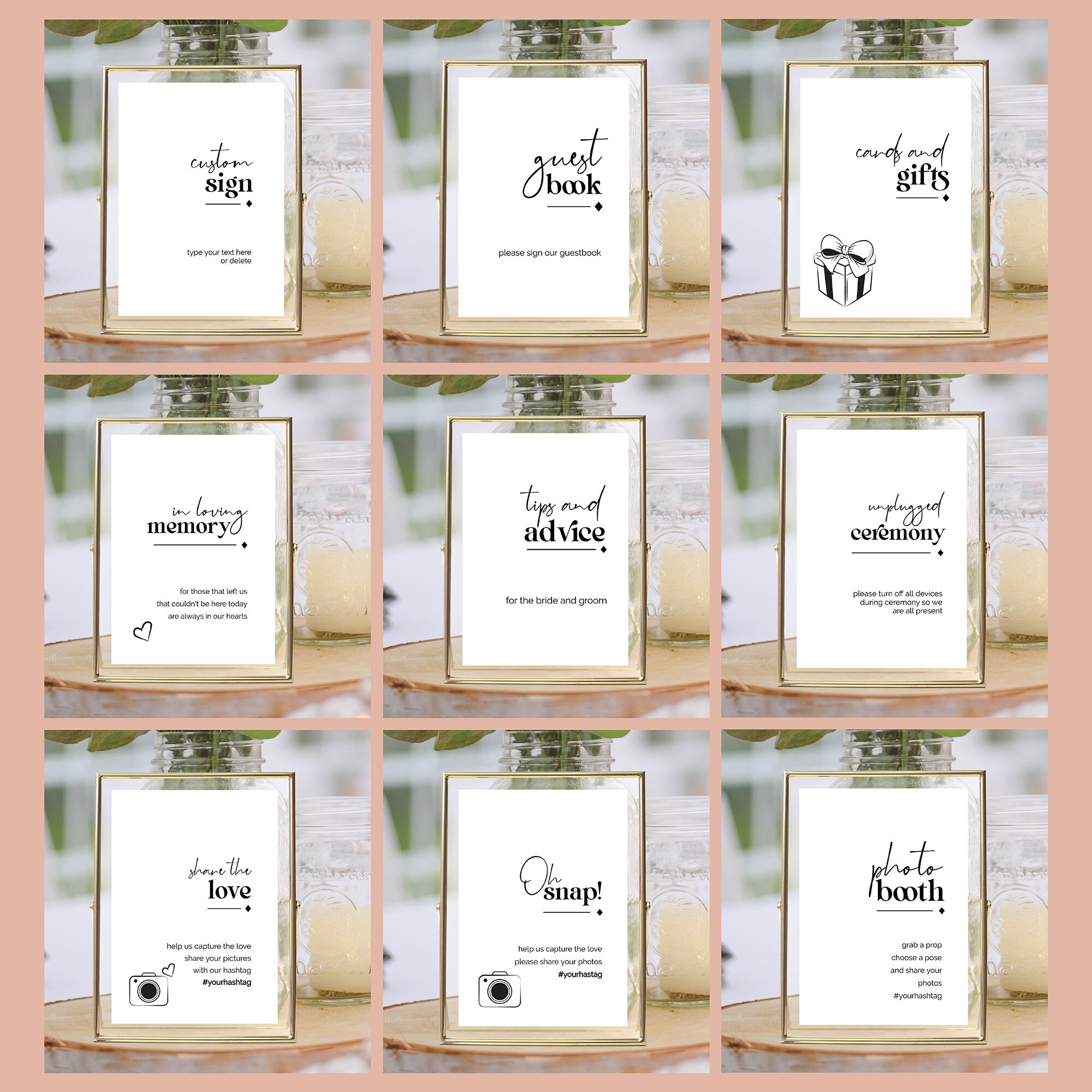 Retro Boho Wedding Reception Sign Bundle Retro Guestbook Table Sign ...