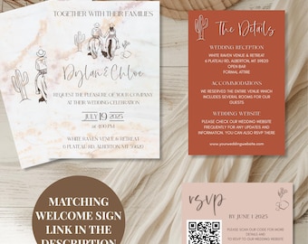 Western-Hochzeits-Einladungs-Set Hochzeitseinladung Western-Einladung Digital Download Country Western-Hochzeitskarten mit Antwortkarten für die Hochzeit