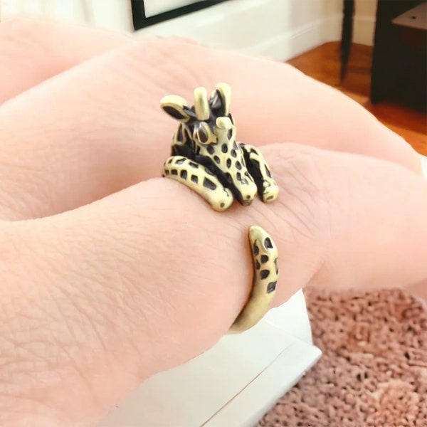 Handmade Giraffe Adjustable Ring: Perfect Gift, Supports Endangered Animals, Available in Silver or Gold! Fashion Wildlife Accessories