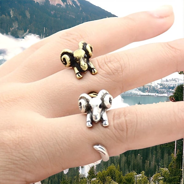Handmade Goat Adjustable Ring: Perfect Gift, Supports Endangered Animals, Silver or Gold Available! Fashion Wildlife Accessories, Jewelry