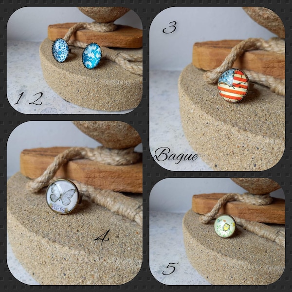 Bague vintage , cabochon en verre