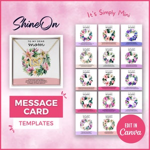 Mother&#39;s Day jewelry message card template for Shineon message cards editable cards Canva template