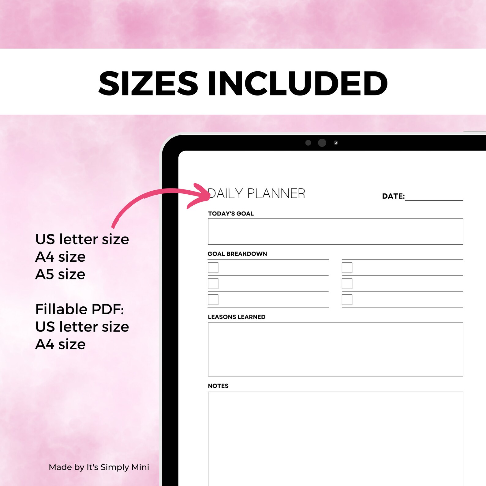Printable Daily Planner Bundle, A4, A5 and US Letter Sizes, Portrait ...