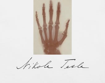 Famous Inventor Nikola Tesla's Hand c. (1896) X-Ray & Signature Unisex Cotton T-shirt
