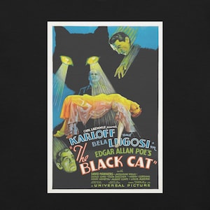 El gato negro (1934) - Boris Karloff y Bela Lugosi - Camiseta unisex de algodón con póster de película vintage
