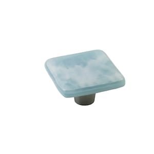 Blue Marble | 1.5&quot; Square Knob | Glass Hardware | Cabinet Pull And Knobs | Unique Cabinet Knobs | Decorative Knobs And Pulls | Modern