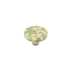 May include: A round green and white speckled cabinet knob with a silver base.