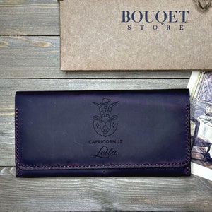 Cartera personalizada para mujer, cartera grabada, regalo de astrología, regalo especial para signos del zodíaco, regalo de cumpleaños, cartera de regalo, regalo de Capricornio