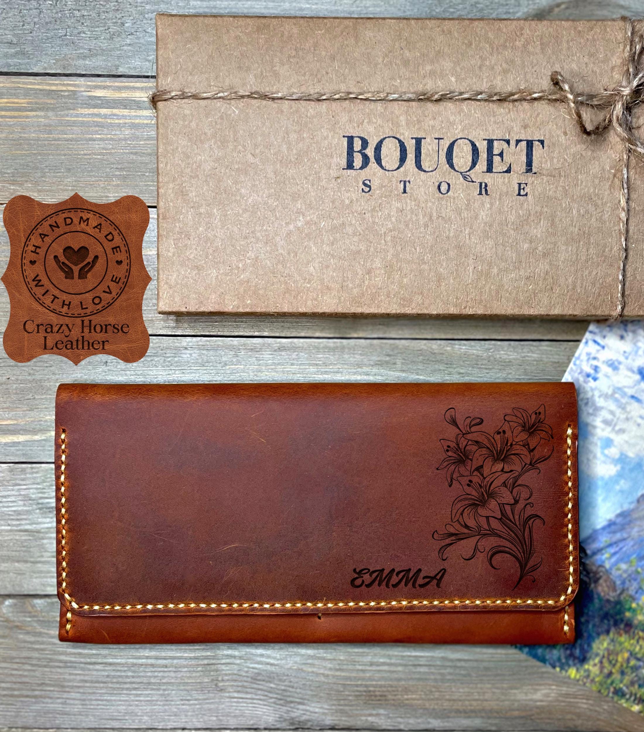 Flowers Women Wallet, Personalized Women Wallet, Engraved Name Wallet, Leather Women Wallet, Mother Wallet, Gifts for Mom, Christmas Gifts