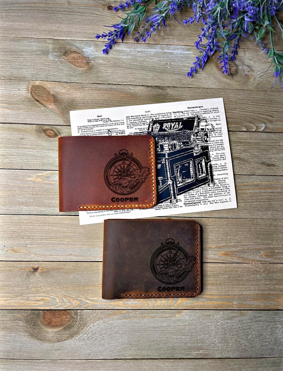 Compass Engraved Man Wallet, Crazy Horse Leather Wallet for Men ...