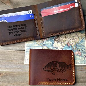 Regalo para los amantes de la pesca, billetera con monograma para hombres, billetera grabada para papá, regalo de Año Nuevo para papá, regalo para pescador, billetera de regalo