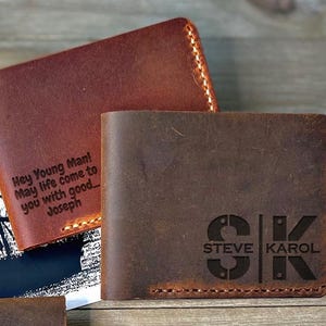 Billetera personalizada para hombre, billetera con monograma para hombre, billetera grabada para papá, regalo de Navidad para hombre, regalo de Año Nuevo para papá, billetera con nombre
