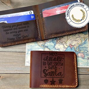 Billetera personalizada para regalarle, billetera de cuero grabada, billetera personalizada, regalos de Navidad, regalos de Navidad únicos, billetera personalizada para hombre, billetera