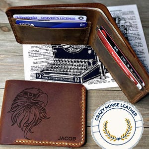 Billetera de cuero grabada personalizada para regalarle, regalos con figura de águila, regalos de Navidad, regalos de Navidad únicos, billetera personalizada para hombre