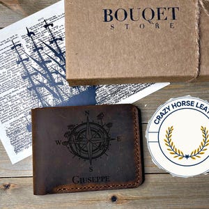 Billetera de cuero grabada personalizada para regalarle, regalos de Acción de Gracias, regalos de Navidad, regalos de Navidad únicos, billetera personalizada para hombre