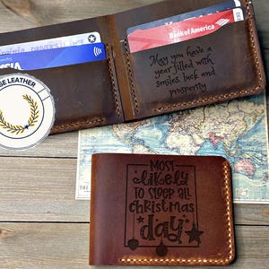 Billetera personalizada para regalarle, billetera de cuero grabada, billetera personalizada, regalos de Navidad, regalos de Navidad únicos, billetera personalizada para hombre, billetera