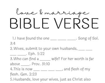 Love and Marriage Bible Quote Game, Bridal Shower Game, Instant Download, Printable