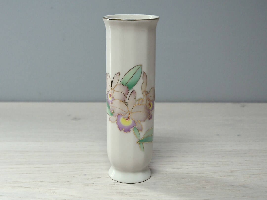 Vintage OTAGIRI Japan Vase With 24k Gold Trim and Lavender Orchids Etsy