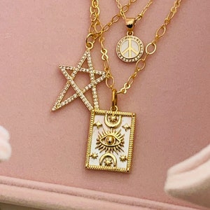 Parelmoer Tarot kaart hanger ketting - moderne gouden laag ketting