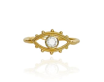 The Crystal Evil Eye Stacking Ring - Gold Modern Layering Ring