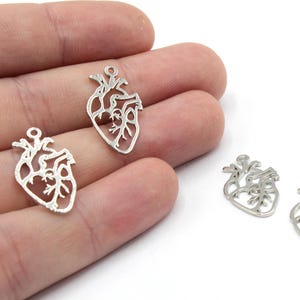 13x22mm Rhodium Anatomical Heart Charm, Real Human Heart Charm, Doctor Nurse Charm, Heart Necklace Pendant, Bracelet Charm, Rhodium Findings