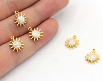 10x13mm 24k Shiny Gold Enamel Mini Sun Charm, White Enamel Sun Charm, Tiny Sun, Gold Sun Charm, Celestial Charm, Gold Plated Findings, GD503