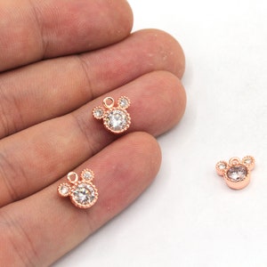 9mm Rose Gold Plated Mini Mickey Mouse Charm, CZ Micro Pave Mickey Mouse Charm, Rose Zirconia Charms, Rose Plated Findings, ZC478