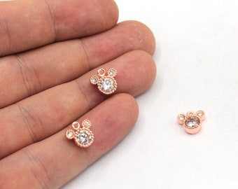 9mm Rose Gold Plated Mini Mickey Mouse Charm, CZ Micro Pave Mickey Mouse Charm, Rose Zirconia Charms, Rose Plated Findings, ZC478