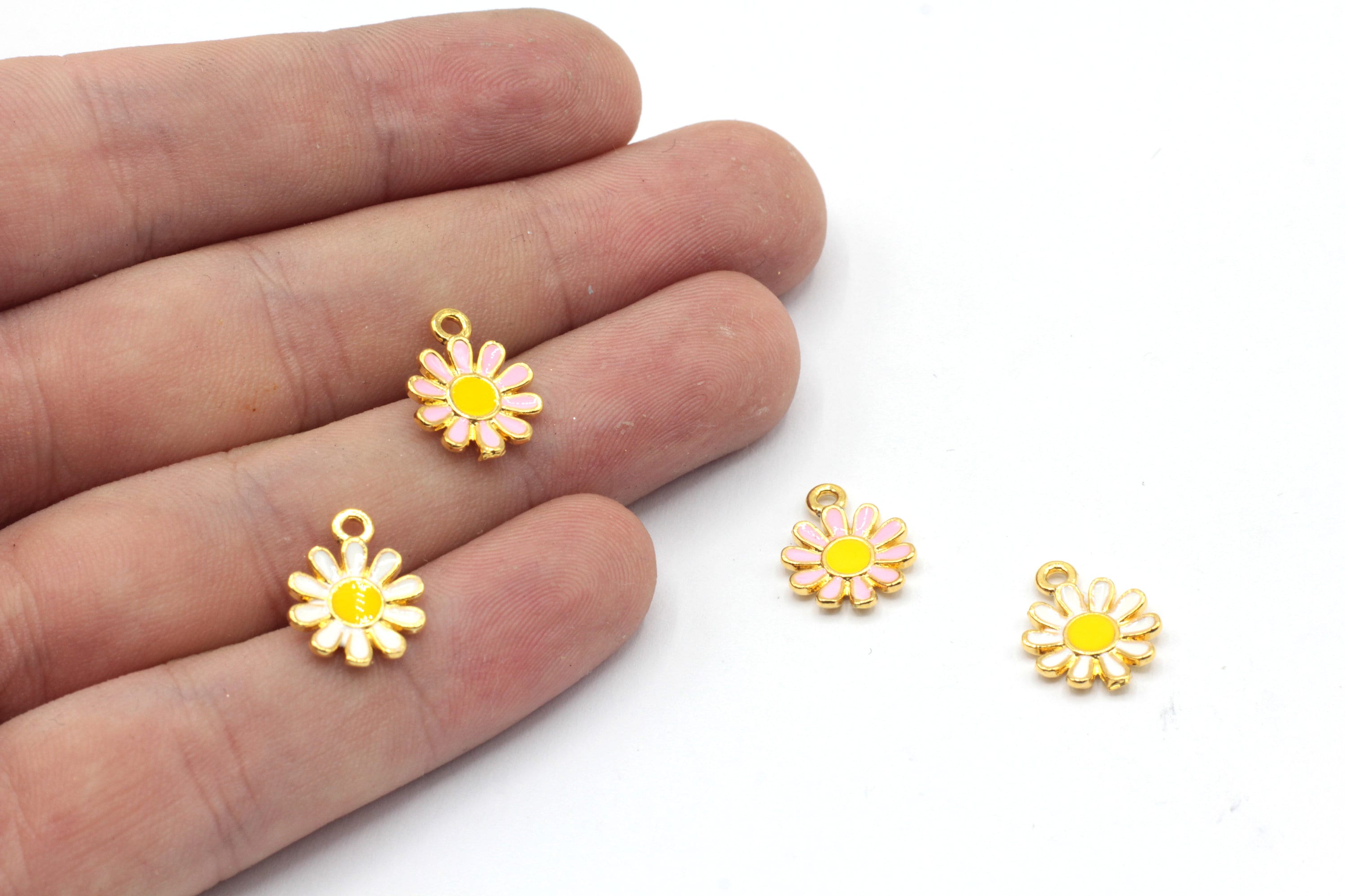 11x14mm 24k Shiny Gold Plated Enamel Daisy Charm, Tiny Daisy Charm