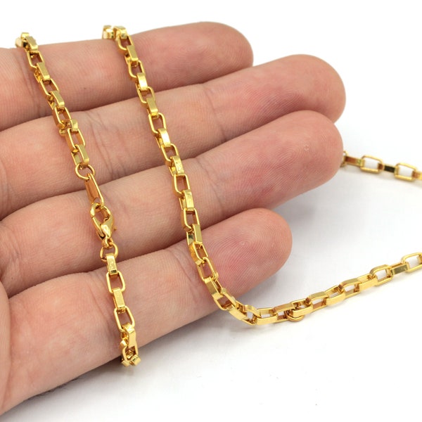 Dainty Necklace Chain, 16'' -17'' -18'' -20'' -22'' -25'' Ready Chain, Gold Finished Chain, Square Link Chain, Gold Ready Necklace, RD046