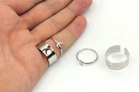 16-17mm Rhodium Plated Moon Couple Ring, Matching Lover Rings, Lover Rings,  Rhodium Ring Set, Rhodium Plated Rings, GR041