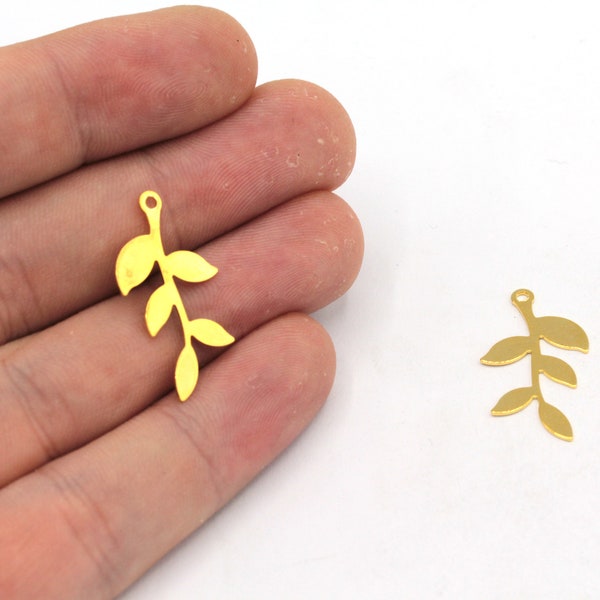 14x25mm Gold Olive Branch Charm, Leaf Pendant, Tiny Leaf Charm, Leaves Charm, Earring Pendant, Earring Finding, Gold Plated Findings, RBW328