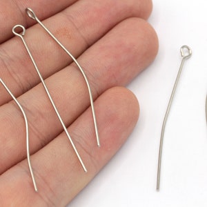 100 peças 20 Ga 50 mm pino de olho banhado a prata, pino de olho banhado a prata, pinos de olho, pinos de olho banhados a prata, fabricação de joias, achados banhados a prata