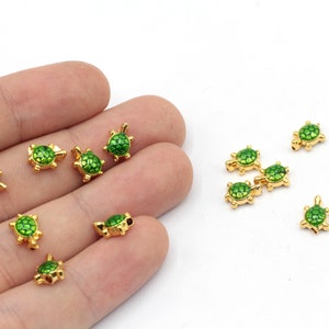 6x9mm 24k Shiny Gold Mini Turtle Beads, Gold Turtoise Beads, Enamel Turtle Beads, Turtle Bracelet, Bracelet Connector, Gold Plated Findings