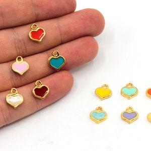9x10mm 24k Shiny Gold Plated Enamel Heart Charm, Tiny Heart Charm, Heart Bracelet Charm, Heart Beads, Gold Plated Findings, GD721