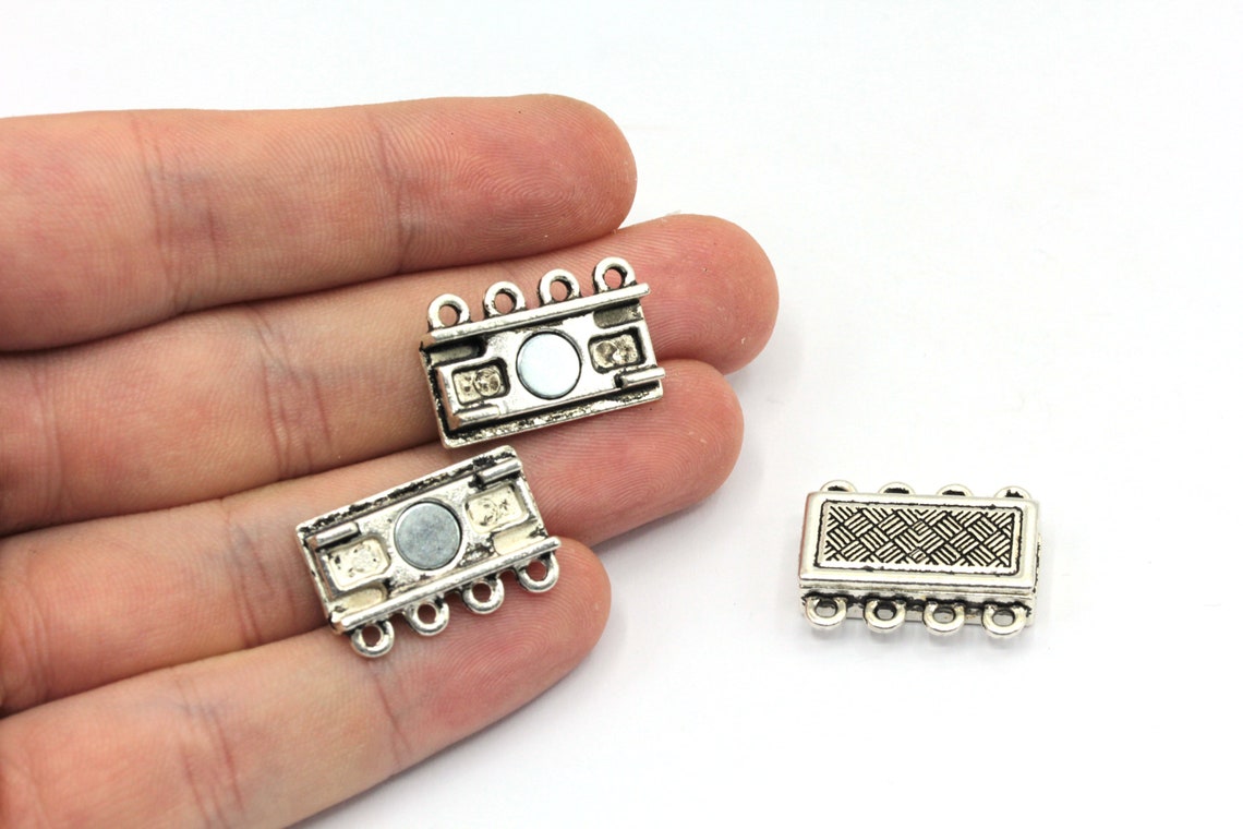 Multi Loop Clasp 16x22mm Antique Silver 4 Loops Magnetic Clasps, Multi Strand Clasps ...