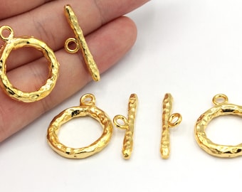 22x26mm 24k Shiny Gold Toggle Clasps, Hammered Toggle Clasp, Gold Toggle Clasp, Ring T bar, T bar Fasteners, Gold Plated Findings, GD859
