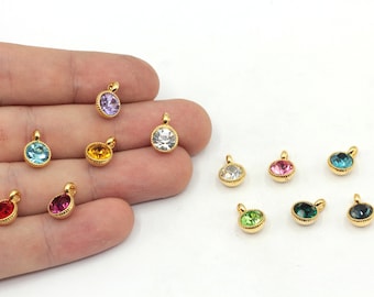 7x10mm 24k Shiny Gold Plated CZ Micro Pave Birthstone Charm, Tiny Birthstone Charm, Birthstone Bracelet Charm, Gold Plated Findings, ZC537