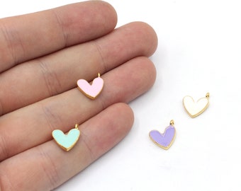 10mm 24k Shiny Gold Plated Enamel Heart Bracelet Charm, Tiny Heart Pendant, Mini Heart Charm, Heart Beads, Gold Plated Findings, GD974