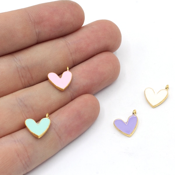 10mm 24k Shiny Gold Plated Enamel Heart Bracelet Charm, Tiny Heart Pendant, Mini Heart Charm, Heart Beads, Gold Plated Findings, GD974