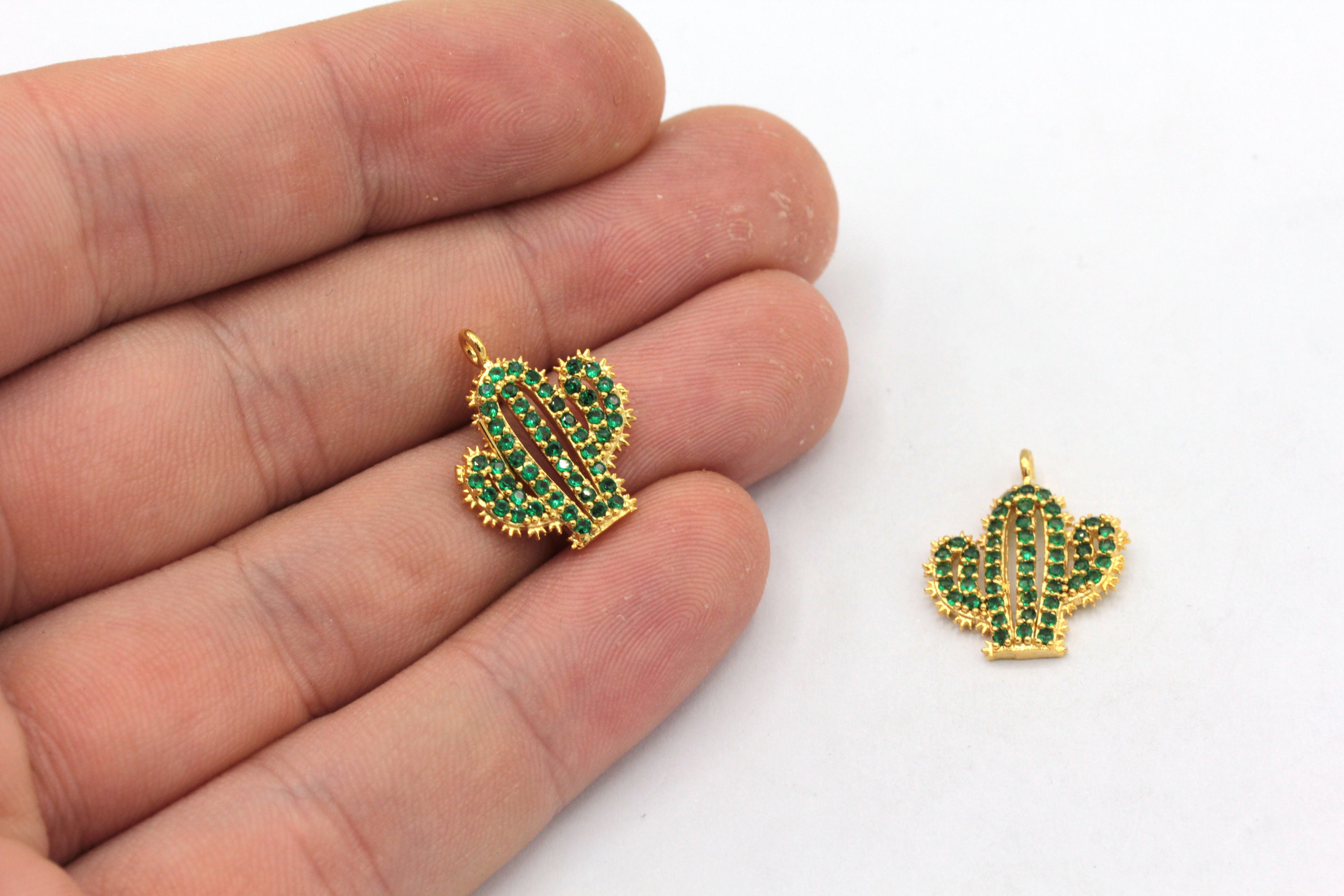 15x17mm 24k Shiny Gold Cactus Charm, CZ Micro Pave Cactus Charm, Zirconia Charm, Cactus Earring Charm, Gold Plated Findings, ZC180