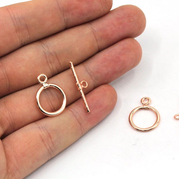 15x19mm Rose Gold Plated Toggle Clasps, Tiny Toggle Clasp, Rose Toggle Clasp, Ring T bar, T bar Fasteners, Rose Plated Findings, GD404