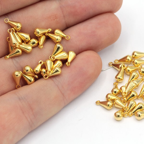 3x5mm 24k Shiny Gold Plated Mini Drop Charm, Tiny Drop Charm, Gold Drop Beads, Gold Charm, Drop Bracelet, Gold Plated Findings, GD683