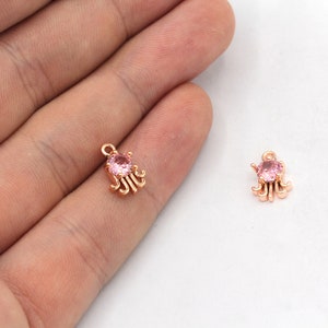 6x11mm Rose Gold Plated Octopus Bracelet Charm, CZ Micro Pave Octopus Charm, Sea Animal Charms, Zirconia Charms, Rose Plated Findings, ZC320
