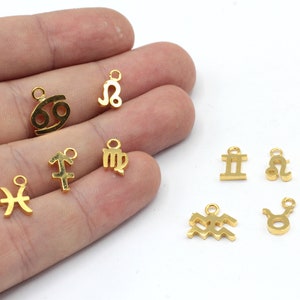 9mm 24k Shiny Gold Plated Zodiac Charm, Astrology Charm, Horoscope Charm, Zodiac Signs Charms, Bracelet Charms, Gold Plated Findings, GD785