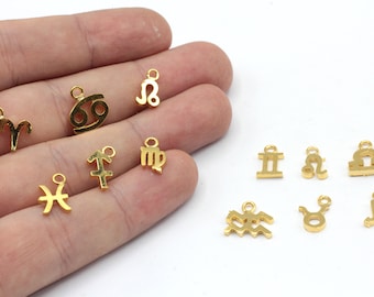 9mm 24k Shiny Gold Plated Zodiac Charm, Astrology Charm, Horoscope Charm, Zodiac Signs Charms, Bracelet Charms, Gold Plated Findings, GD785